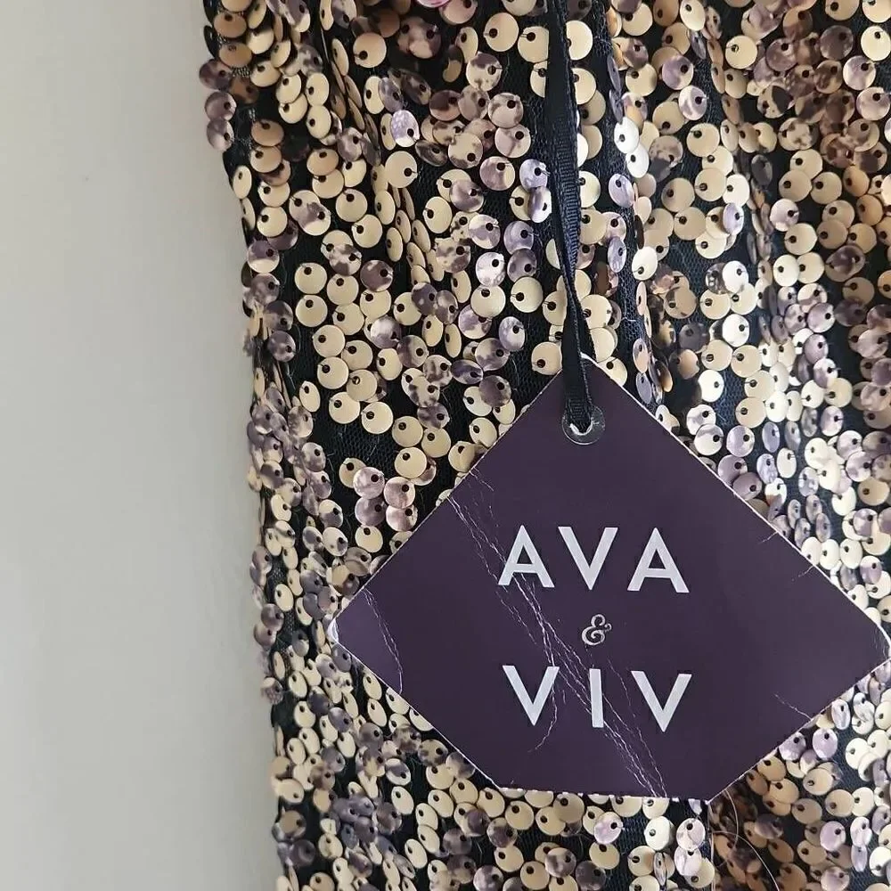 AVA & VIV Gold/Animal Print Sequin Skirt,  NWT, 1X